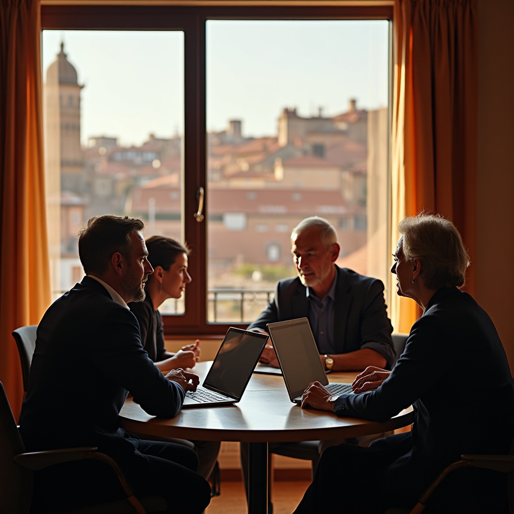 Small group training session in Coimbra with four participants around a table